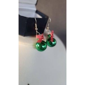 Green Christmas Ornament Dangling Earrings